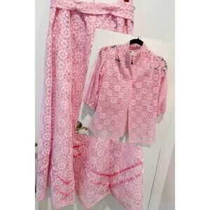 Vintage Carefree Fashions Pink Lace Skirt & Camisole Set 3 Piece